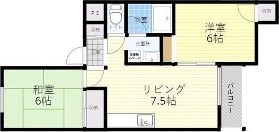 ユニライフ石坪(2LDK/2階)の間取り写真