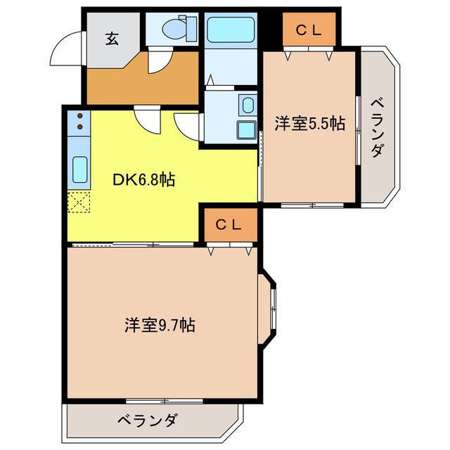 鴨江レジデンス(2DK/2階)の間取り写真