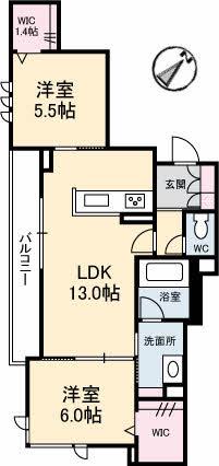 リアン古江(2LDK/2階)の間取り写真