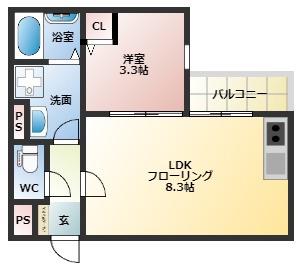 西鉄天神大牟田線 西鉄久留米駅 徒歩5分 3階建 築4年(1LDK/1階)の間取り写真