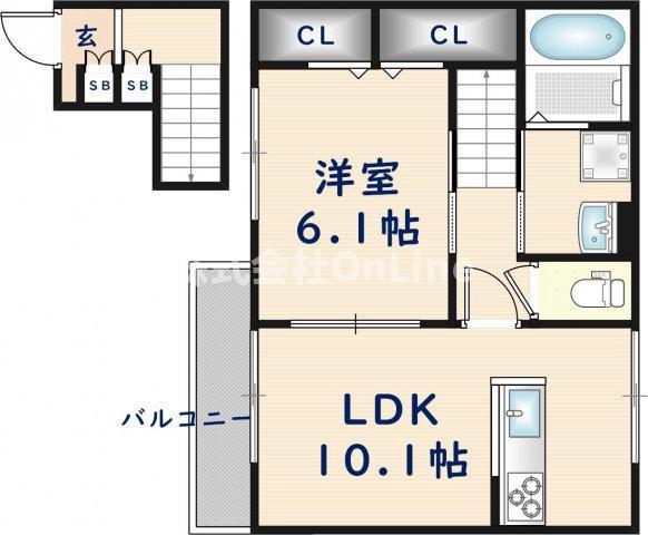 エスベランサ A棟(1LDK/2階)の間取り写真