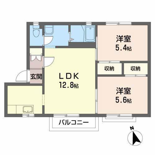 ルミエールB(2LDK/1階)の間取り写真