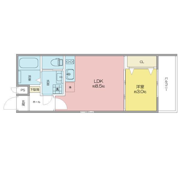 グランテラス新瑞橋(1LDK/2階)の間取り写真