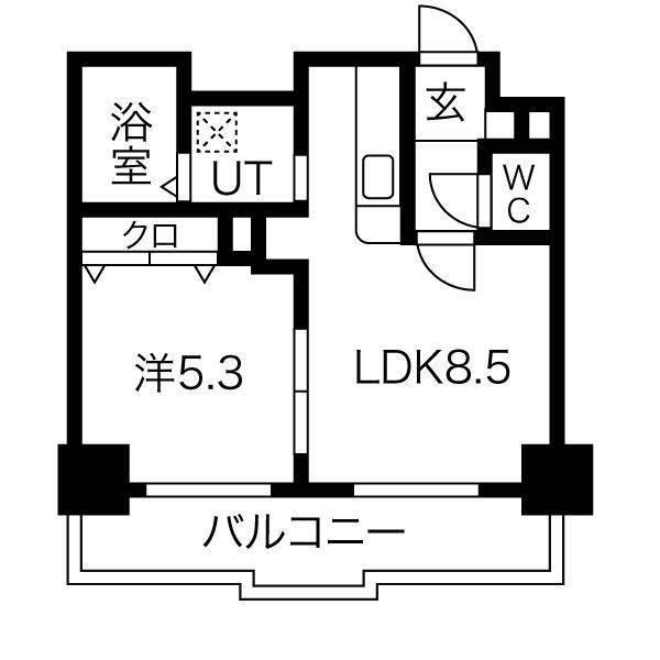 クラッセ近代美術館北(1LDK/5階)の間取り写真