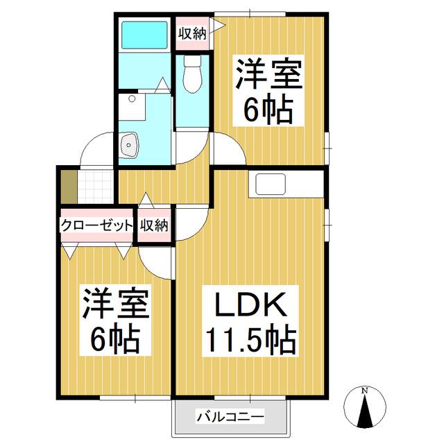 クラテールN B(2LDK/2階)の間取り写真