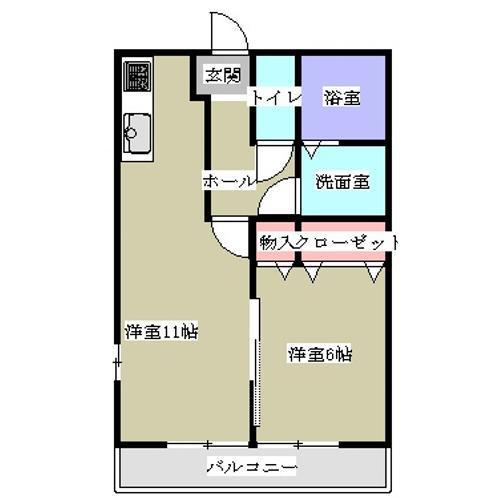 グレイス B棟(1LDK/2階)の間取り写真
