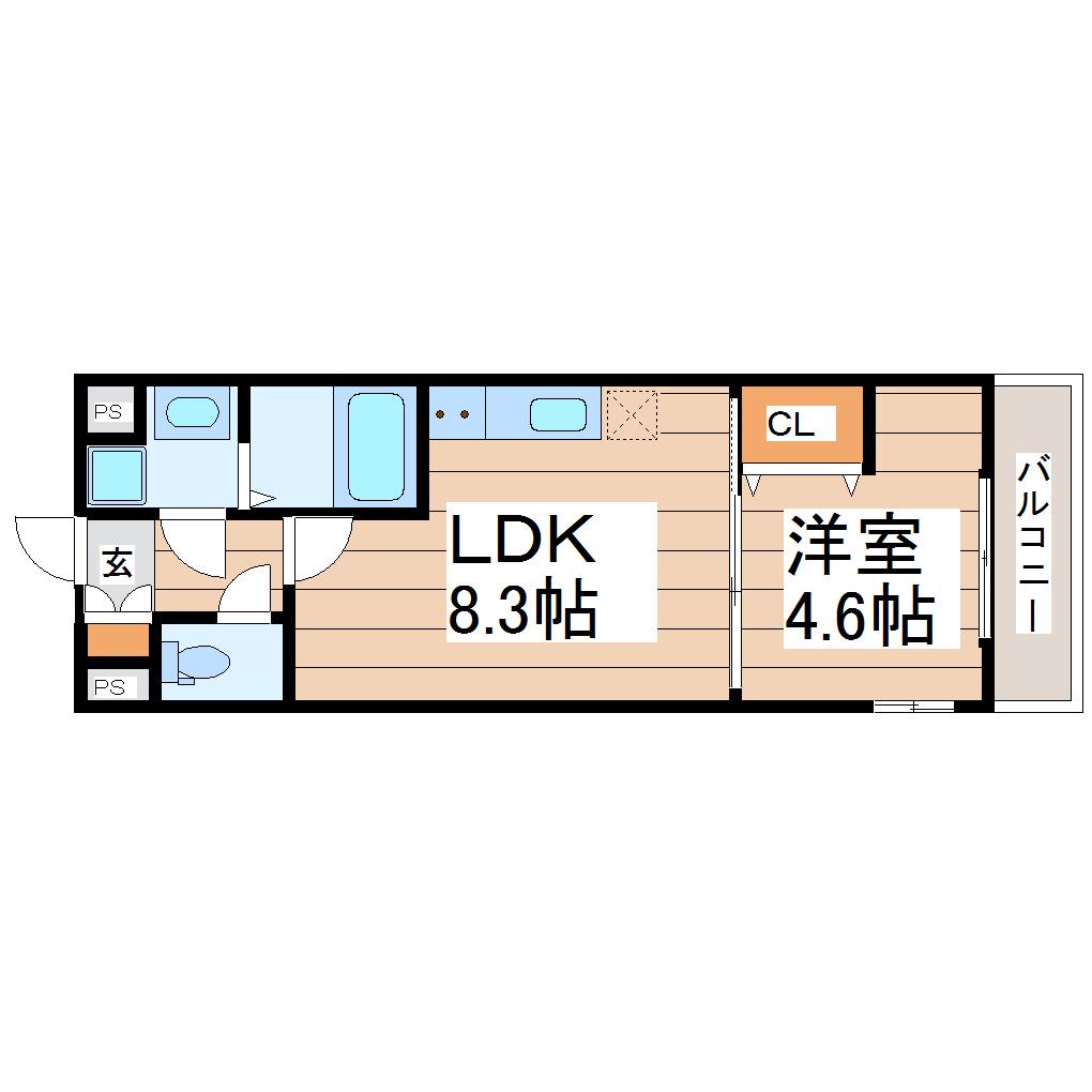 BLESSED LIFE上杉(1LDK/3階)の間取り写真
