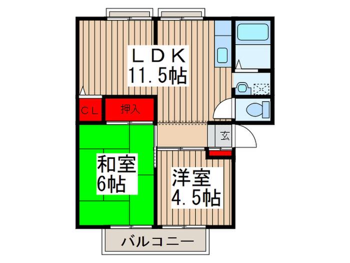 ビーライン三橋B棟(2LDK/1階)の間取り写真