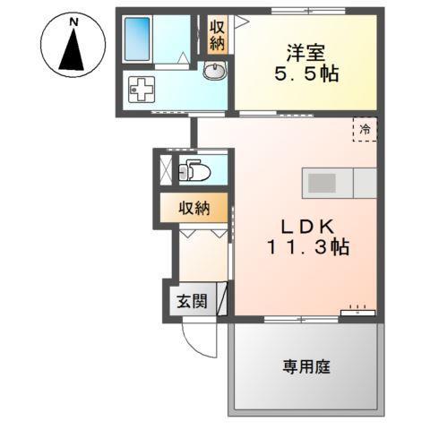 ディアベルジュ輝(1LDK/1階)の間取り写真