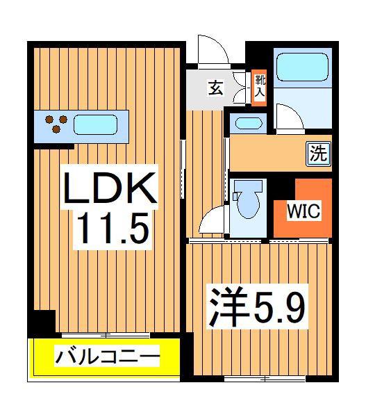 グラディエント若葉(1LDK/2階)の間取り写真