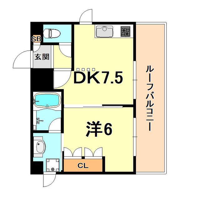 六甲壱番館(1DK/6階)の間取り写真