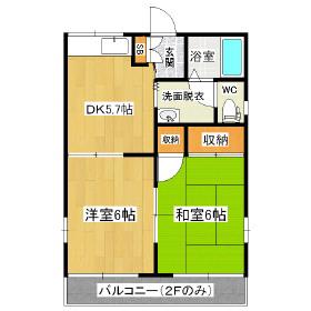 サンハイツ南棟(2DK/1階)の間取り写真
