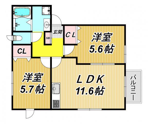 Sフラット N棟(2LDK/2階)の間取り写真