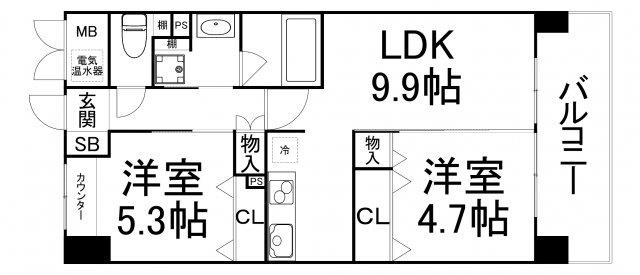 ルチューレ西梅田(2DK/7階)の間取り写真
