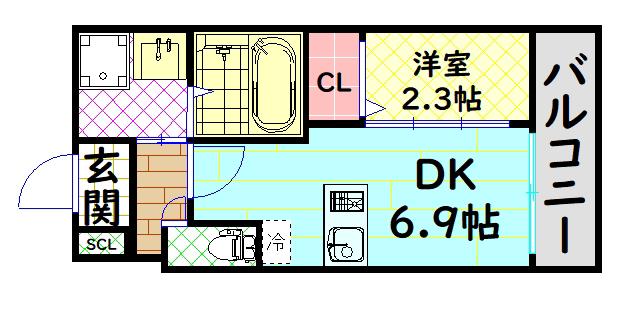 アルモカーサ三国ヶ丘(1DK/1階)の間取り写真