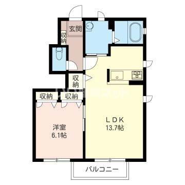 サザンウィンドA(1LDK/1階)の間取り写真