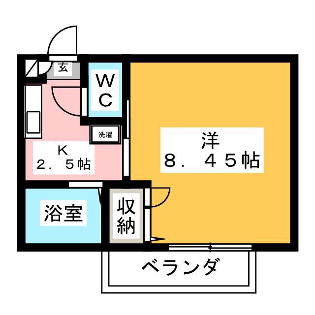 ラフィーネ希望が丘(1K/2階)の間取り写真