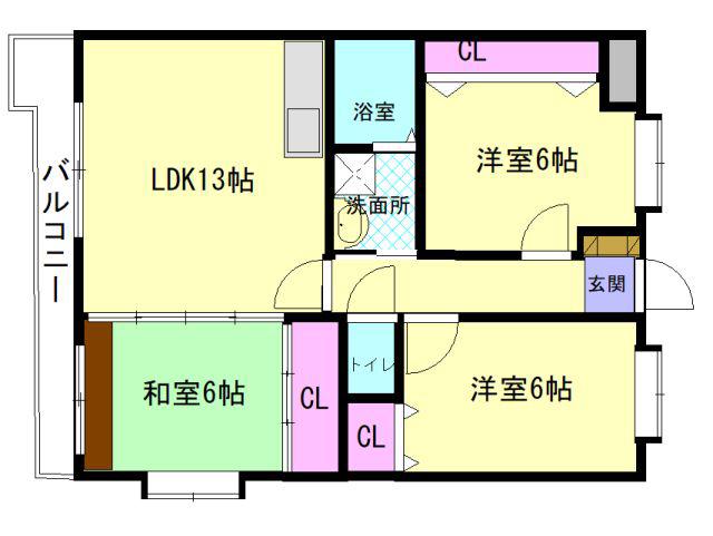 アメニティ旗崎(3LDK/6階)の間取り写真