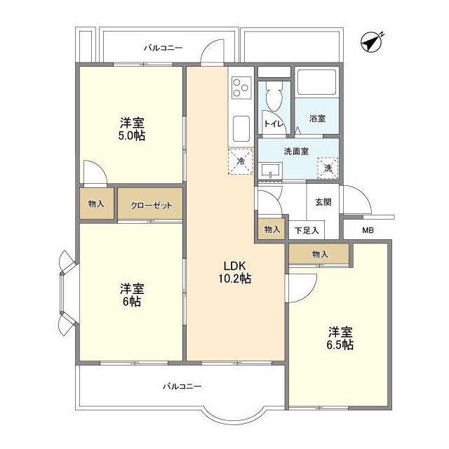 メゾンフジ(3LDK/4階)の間取り写真