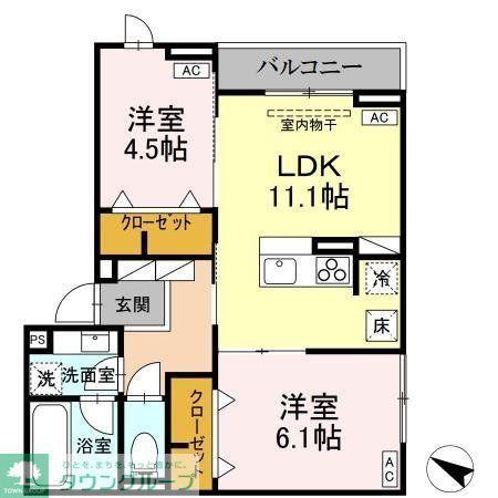 ASSET-COURT錦町II(2LDK/1階)の間取り写真