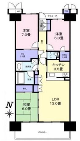 コロンブスシティ(3LDK/9階)の間取り写真