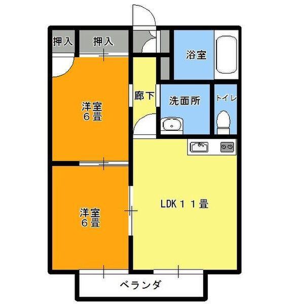 プリムローズ参番館(2LDK/1階)の間取り写真