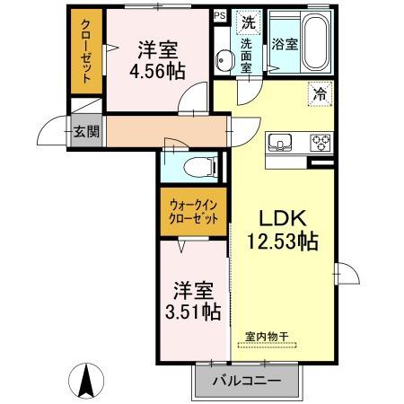 クレール塚の原 C棟(2LDK/2階)の間取り写真