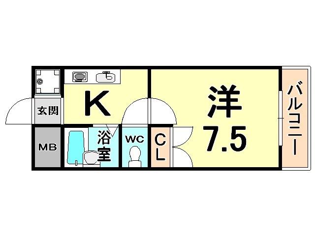 ドミール稲野(1K/3階)の間取り写真