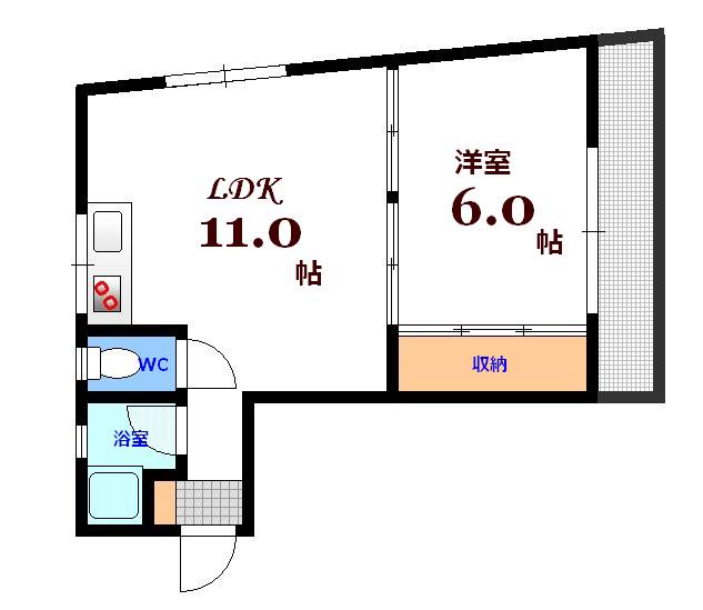 ユービル(1LDK/5階)の間取り写真