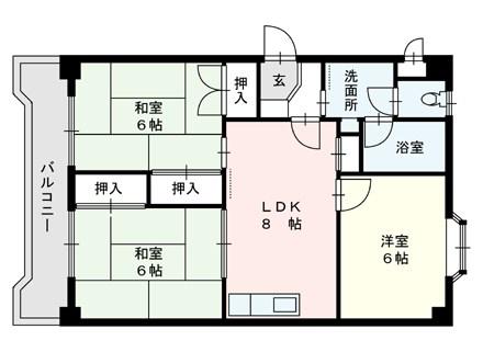 第2あかめコーポ(3DK/3階)の間取り写真