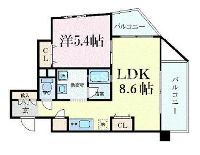 WOB SHINMACHI(1LDK/5階)の間取り写真