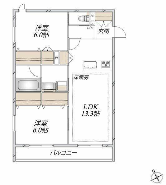 スカイメゾンYAWATA(2LDK/3階)の間取り写真