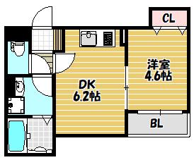 ジョイフルハウス岡山東(1DK/1階)の間取り写真