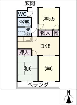 ハーモニック若草(3DK/1階)の間取り写真