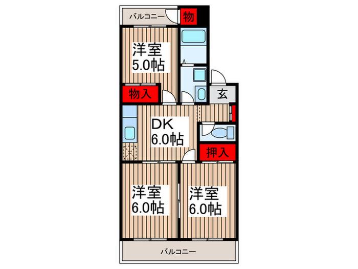 ハイツブルーム(3DK/1階)の間取り写真