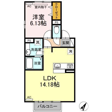 センチュリー中央町 B棟(1LDK/2階)の間取り写真
