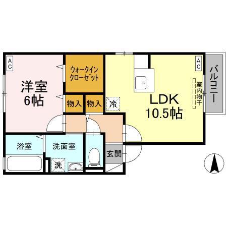 ウィルモア夷山 A棟(1LDK/2階)の間取り写真