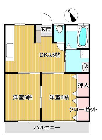 ユニオンレストV(2DK/2階)の間取り写真