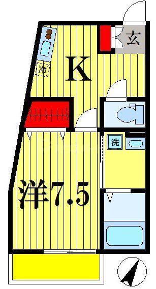 クロレ北小金(1K/3階)の間取り写真