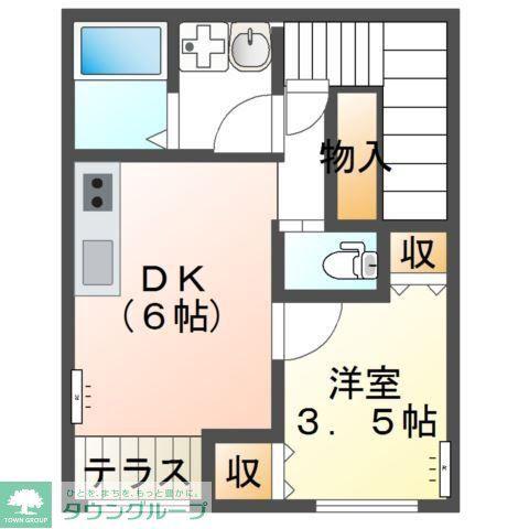 小田原1丁目(1DK/2階)の間取り写真
