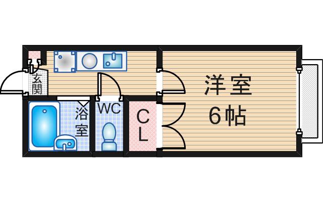 レジデンス曽根(1K/2階)の間取り写真