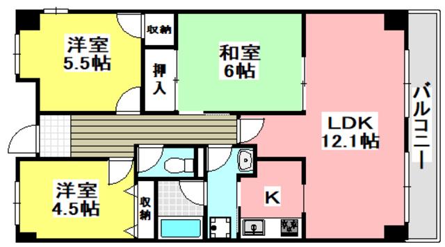 ヴィラージュ葛上(3LDK/5階)の間取り写真