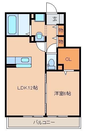 ヴィルヌーブ(1LDK/2階)の間取り写真
