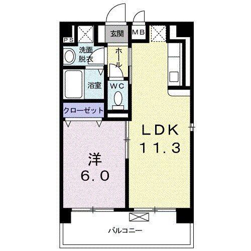 横網 リバーイースト(1LDK/6階)の間取り写真