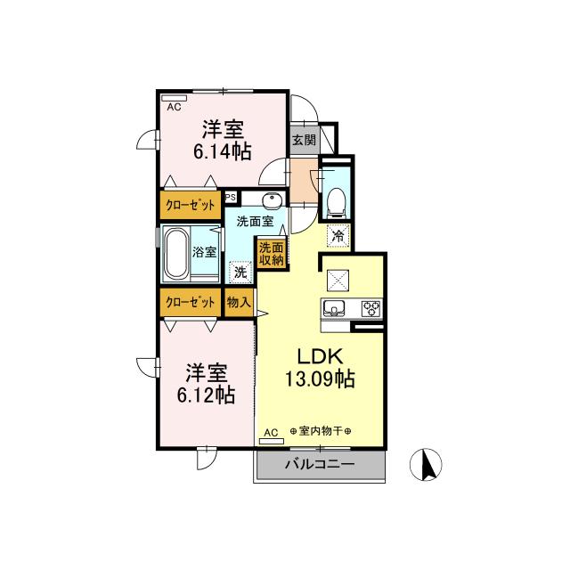 D-ROOM グラース玉穂(2LDK/1階)の間取り写真