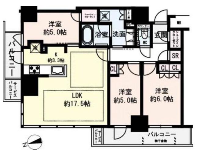 リバーガーデンタワー上町台筆ヶ崎(3LDK/27階)の間取り写真
