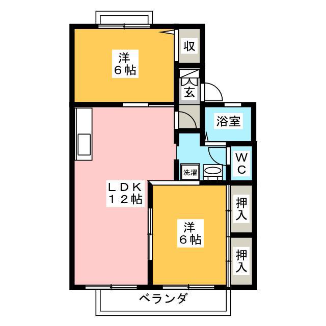 セジュール秋桜B棟(2LDK/1階)の間取り写真