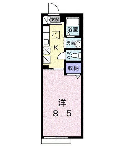 メルベーユB棟(1K/1階)の間取り写真