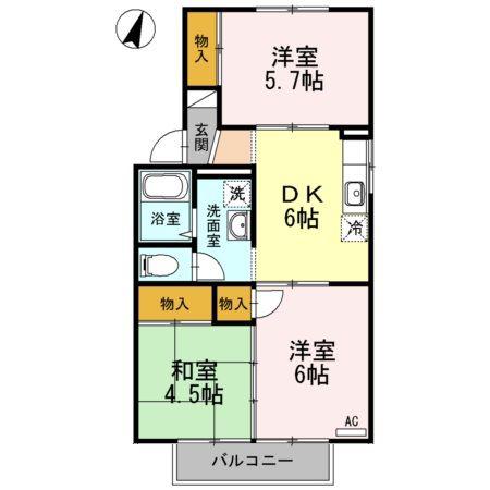 ハイツ万葉A棟(3DK/2階)の間取り写真