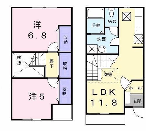 グランドゥール(2LDK/1階)の間取り写真